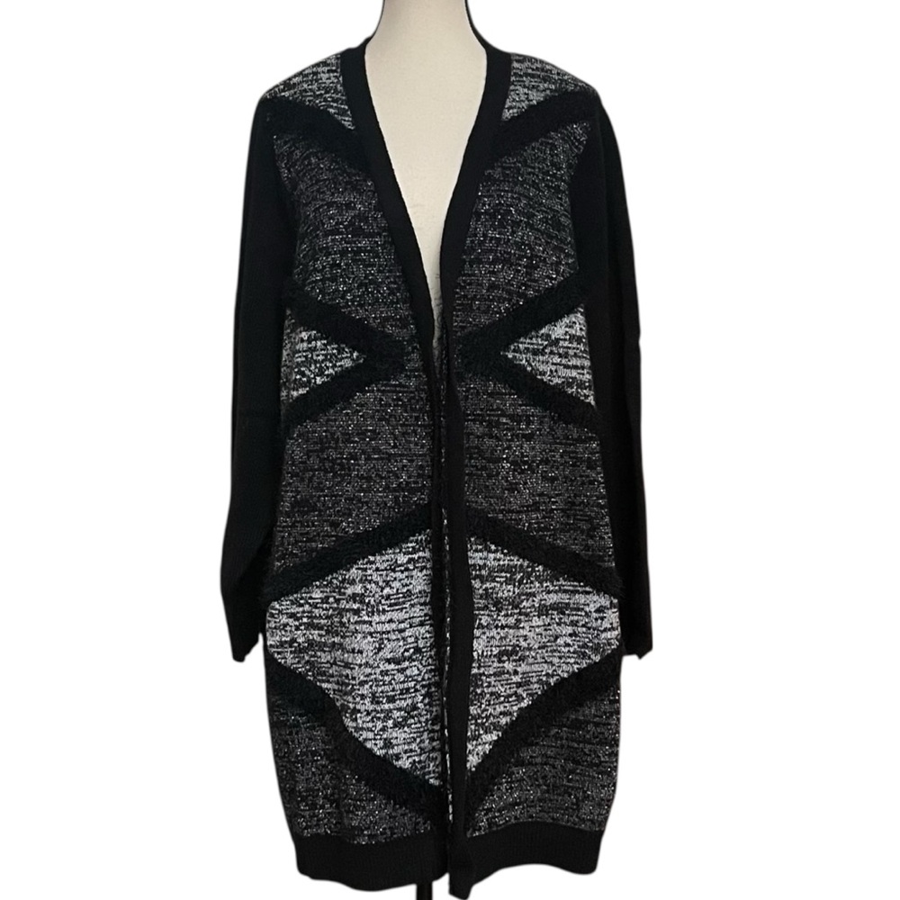 89th & Madison Metallic Open Cardigan 2X Black Gray Longline +Size Chic Layer - Picture 3 of 9
